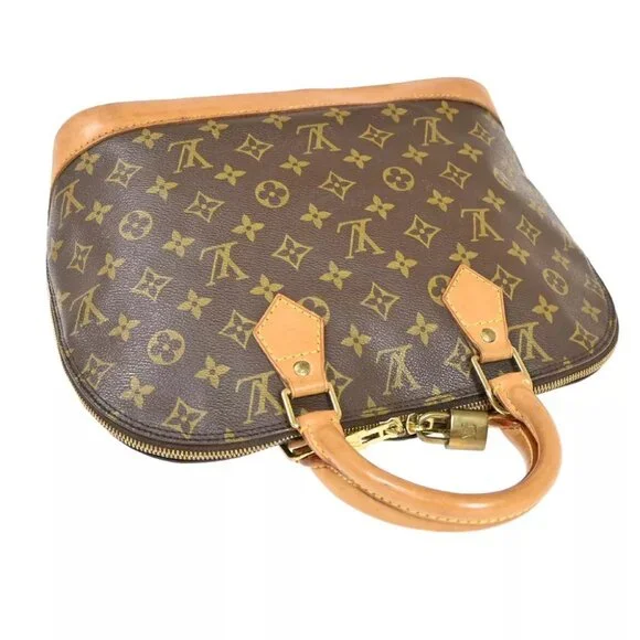 LOUIS VUITTON LV Logo Alma Hand Bag Monogram Leather Brown France M51130 83FA130